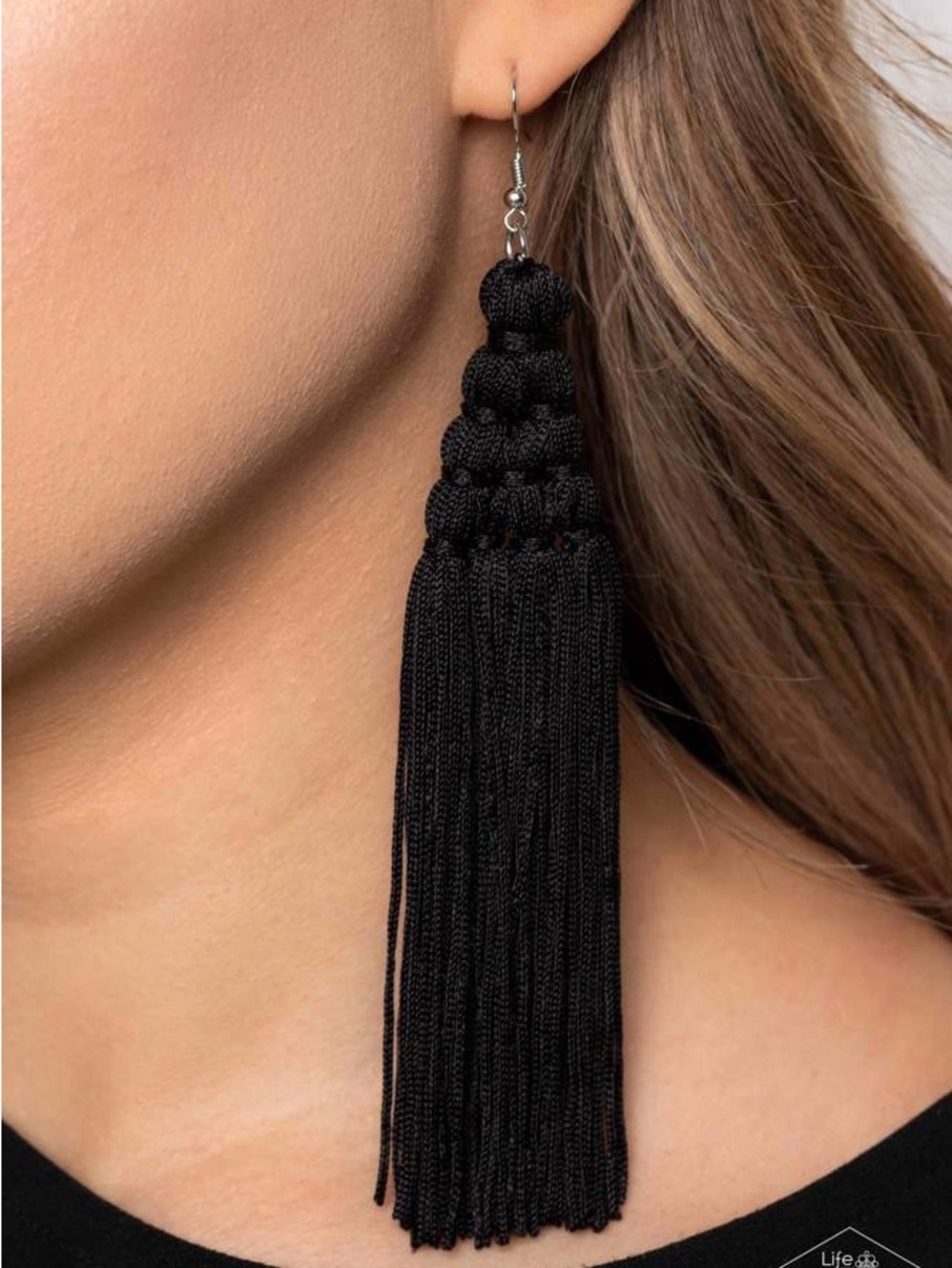 Black Tassel Drop Earrings - Elegant Fringe Statement